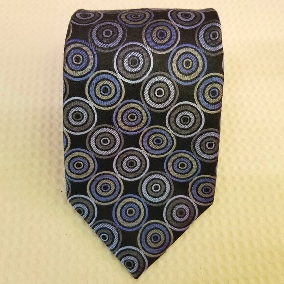 Joseph Abboud Men's Tie100% Silk Woven Pattern Black with Blue/Gray Circles - Picture 2 of 7